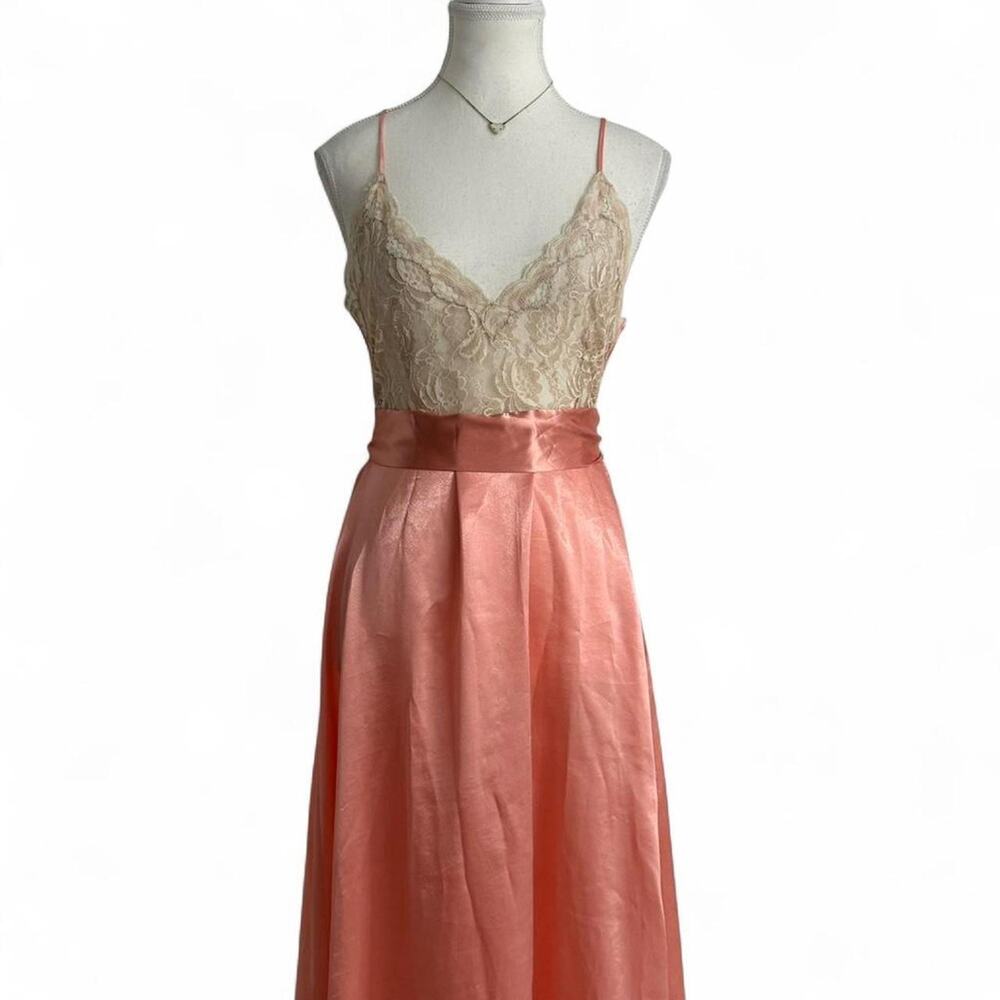 Victoria’s Secret Vintage 1980s Satin Pink  With Lace Top Gown Size Small - Picture 7 of 7